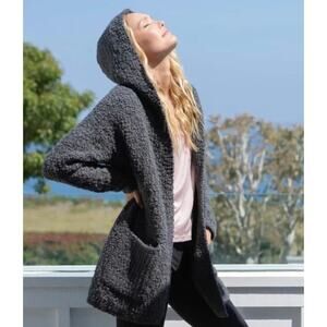 Barefoot Dreams Carbon Boucle Hooded Cardigan Dark Gray Size Small Medium